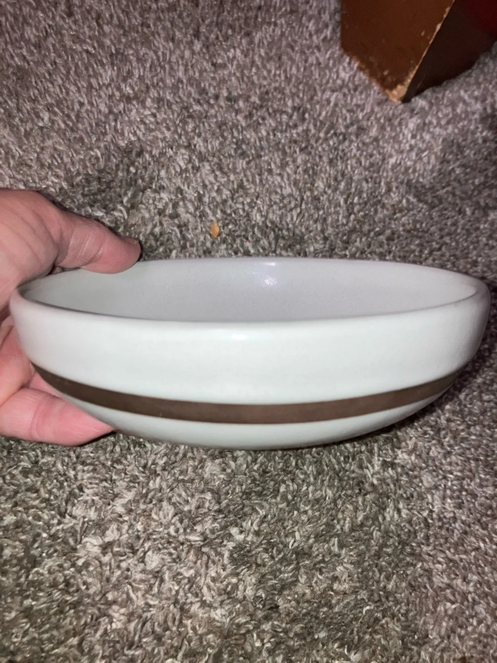 Crate&Barrel Jono Pandolfi Clay Pottery Bowl Gray With Brown Band Trim 6”